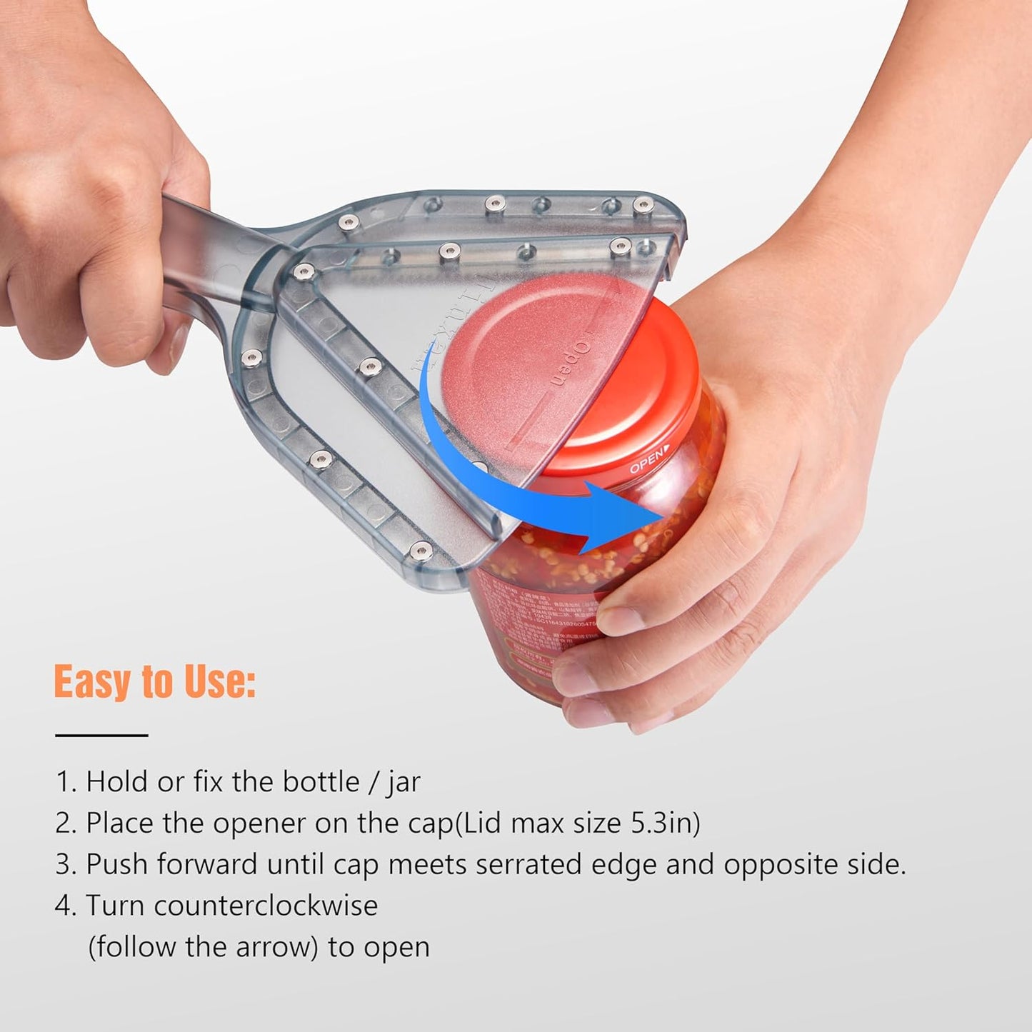 Uinxan Patented Jar Opener, Ideal for Weak Hands &amp; Seniors with Arthritis | Effortlessly Opens 0.2"-5.3" Stubborn Lids &amp; Screw Bottle Caps, Handheld Manual, Durable 304 Stainless Steel (Orange)