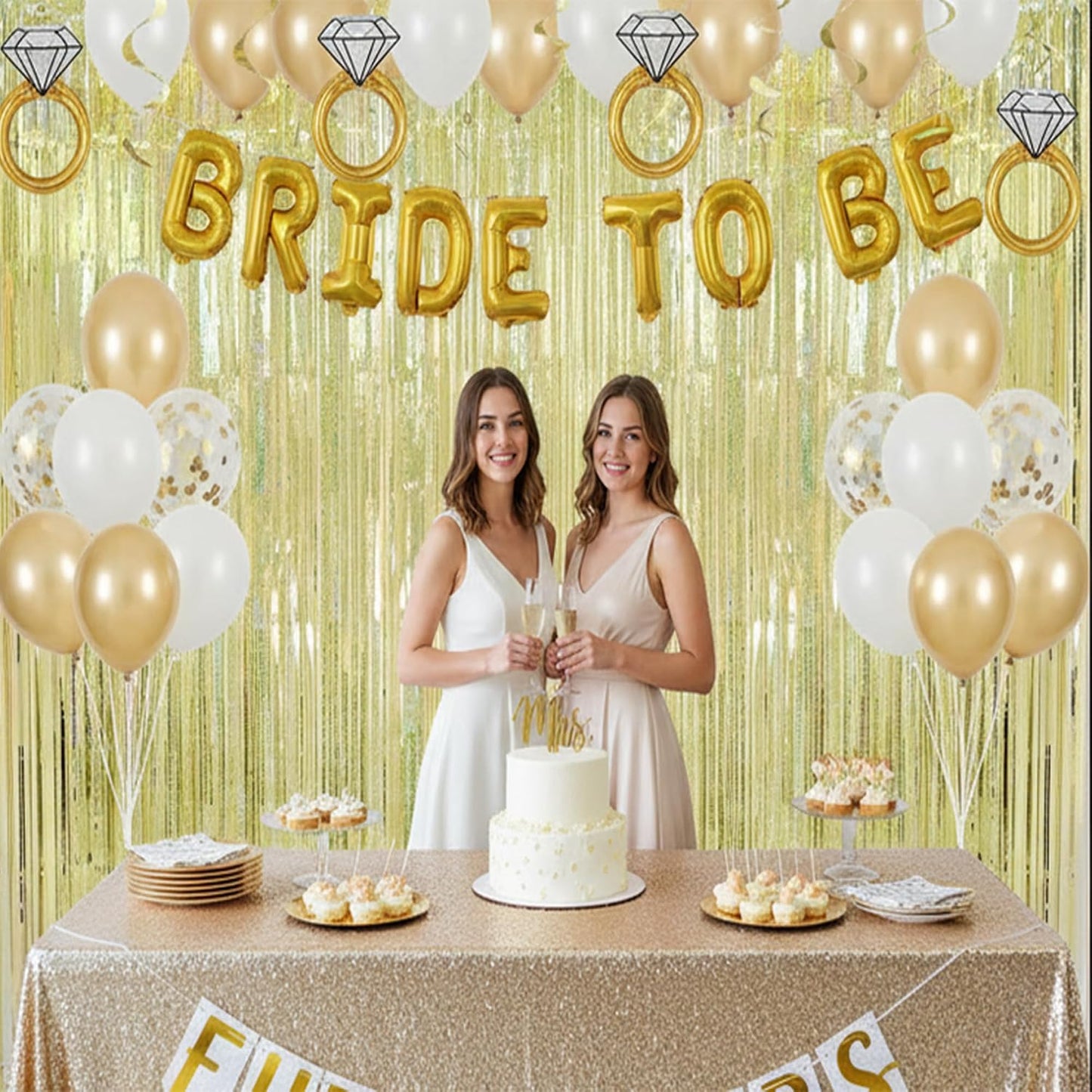 BRAVESHINE Tinsel Fringe Backdrop Gold Party Decorations 2 Pack