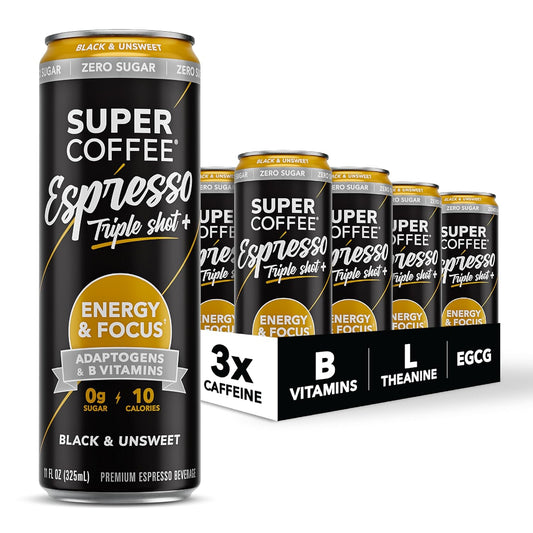 Super Coffee Espresso Triple Shot Black, 0g Sugar Cold Brew, 11oz 12Pk