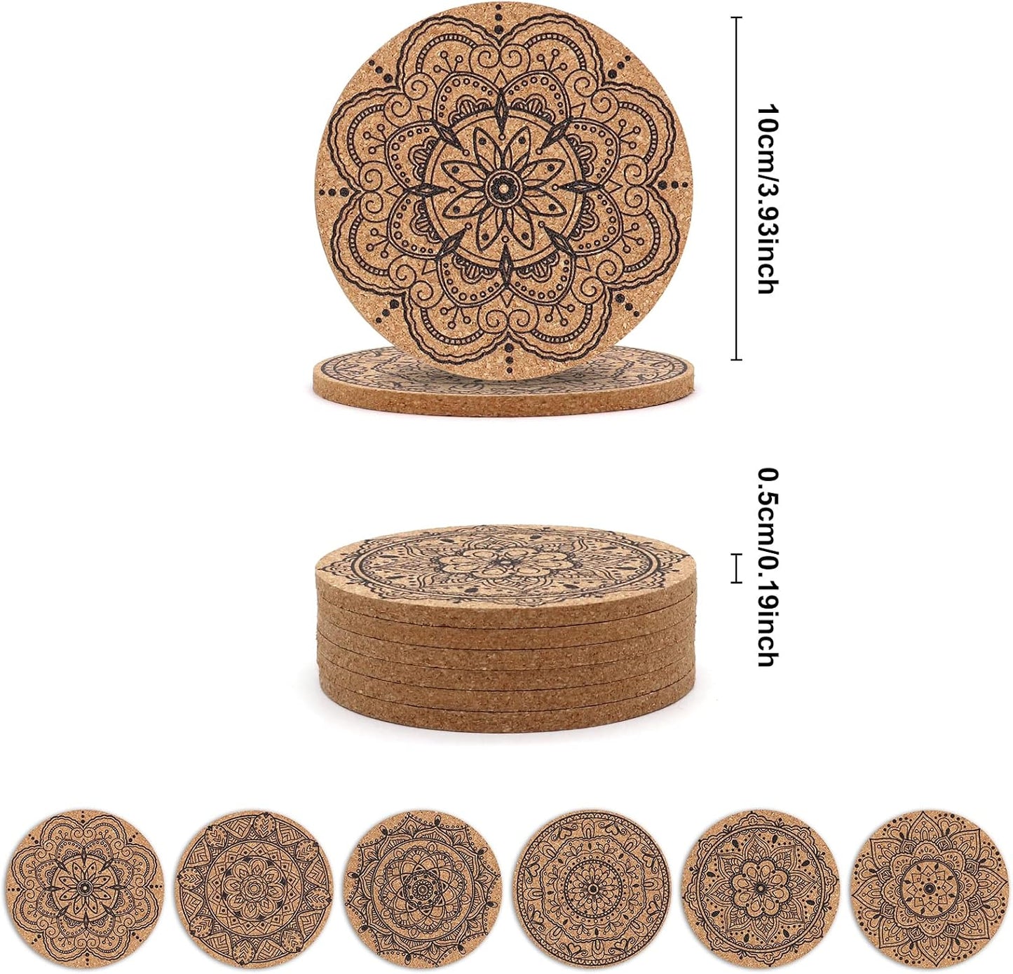 Cork Coasters for Drinks Absorbent Non Slip 12pcs 4 Inch India | Coaster for Coffee Table Housewarming Gifts for New Home Present for Friends, Living Room Decor, Apartment Decor, Elegant