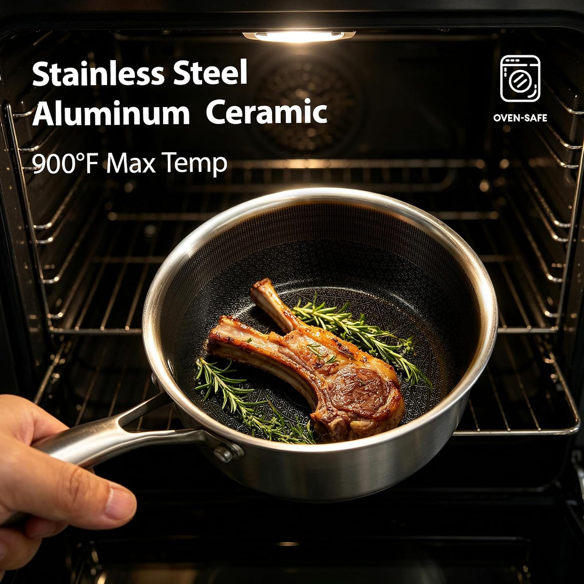 COOKER KING 1.5 Quart Stainless Steel Saucepan, Nonstick Sauce Pan, Ceramic Suce Pot with Tempered Glass Lid, Induction Pot Compatible with All Cooktops, Dishwasher & Oven Safe(PFAS/PFOA/PTFE Free)