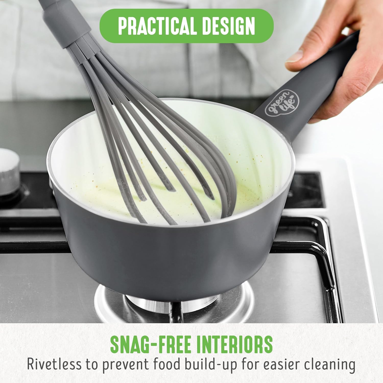GreenLife 16 Piece Ceramic Nonstick Pots & Pans Cookware Set, Gray | PFAS-Free Nonstick Coating, Stockpot, Frying Pans