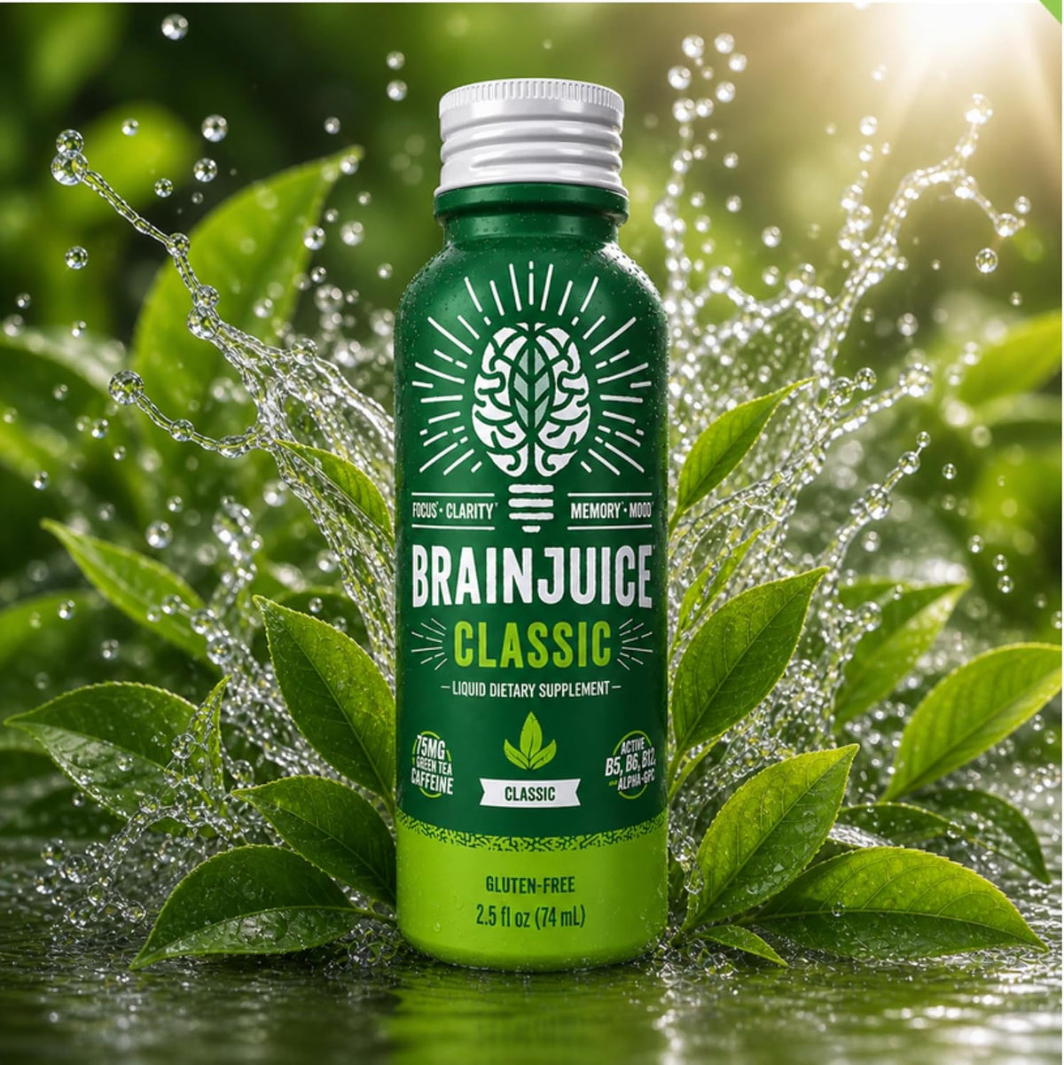 BrainJuice Classic Green Tea Nootropic Supplement Shot, 2.5 fl oz, 12 Pack