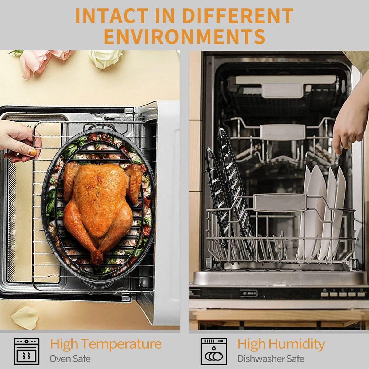 Roasting Rack with Integrated Feet, Cooling Drying Rack With Enameled Coating, PTFE Free, Great for Cooking, Roasting, Drying, Grilling, Dishwasher Safe (12.5"x8.5")