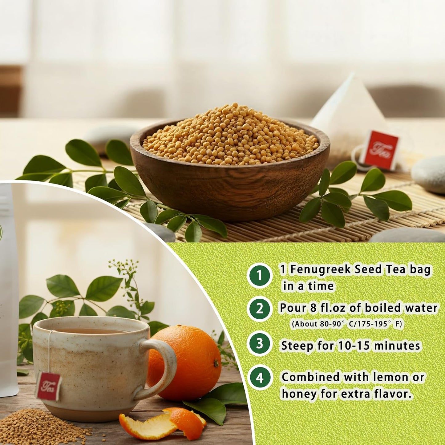 Samcci Fenugreek Seed Tea Bags, 50 Counts, 3g/bag, Fenogreco en Semillas | Natural Healthy Methi Seeds Herbal Tea, Non-GMO, Caffeine-free, Support Digestion &amp; Improve Heart Health