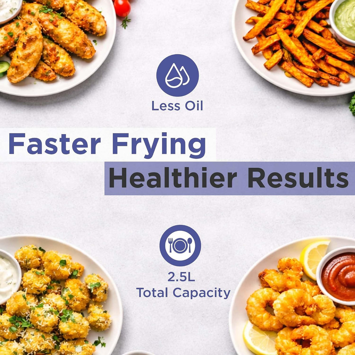3.2-Quart Electric Air Fryer, Adjustable Temperature, Touch Panel Control, One-Touch Cook Functions, and 360° Rapid Cooking, 1200 Watt Power