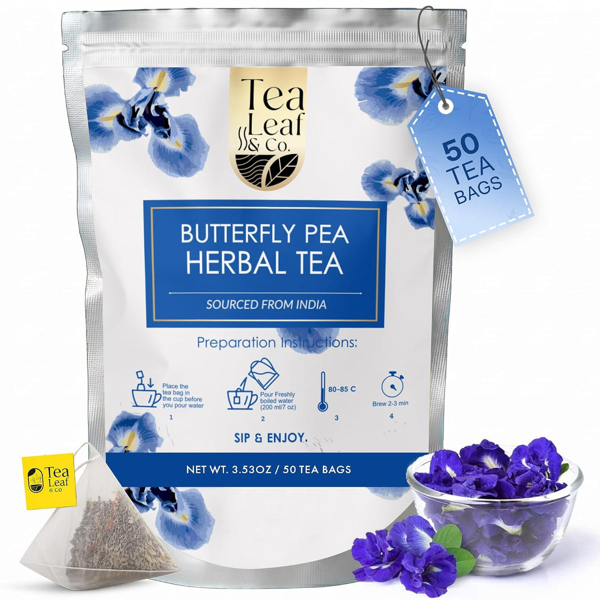 Butterfly Pea Herbal Tea 100gm/3.5oz, Natural Herbal Infusion, 50 Tea Bags