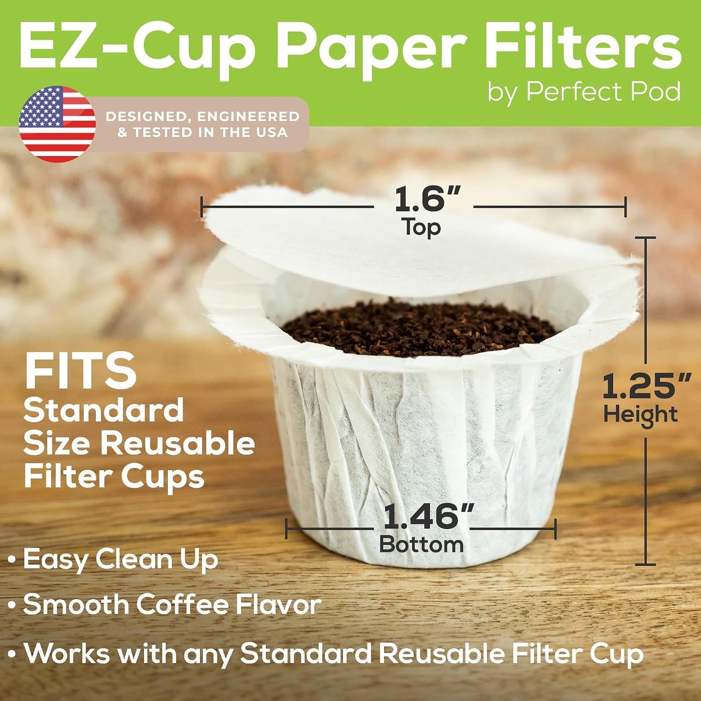 Perfect Pod EZ-Cup Paper Filters with Lid for Reusable Coffee Pods, 100 Ct