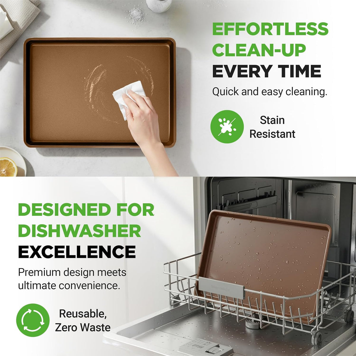 NutriChef 3-Piece Nonstick Baking Pans Set - Thick Carbon Steel Oven Bake Trays - Includes XL, Medium, &amp; Small Sizes - Versatile Cookie Sheets for Baking &amp; Roasting, Dishwasher Safe - Gold