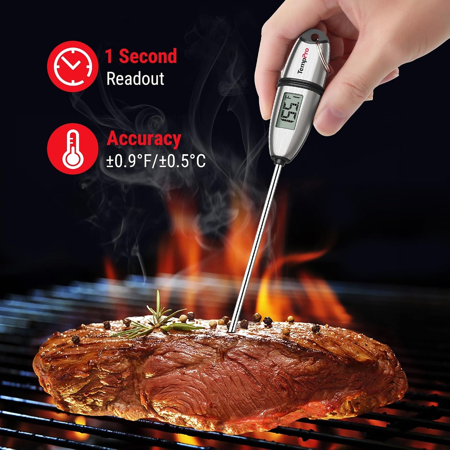 TempPro TempSwift 1 Sec Meat Thermometer Digital for Kitchen Cooking Food | 2 Pack, 5.3 inches Super Long Stainless Steel Probe, Bread Baking Sourdough Liquids Oil Frying Candy Making Accessories Gift
