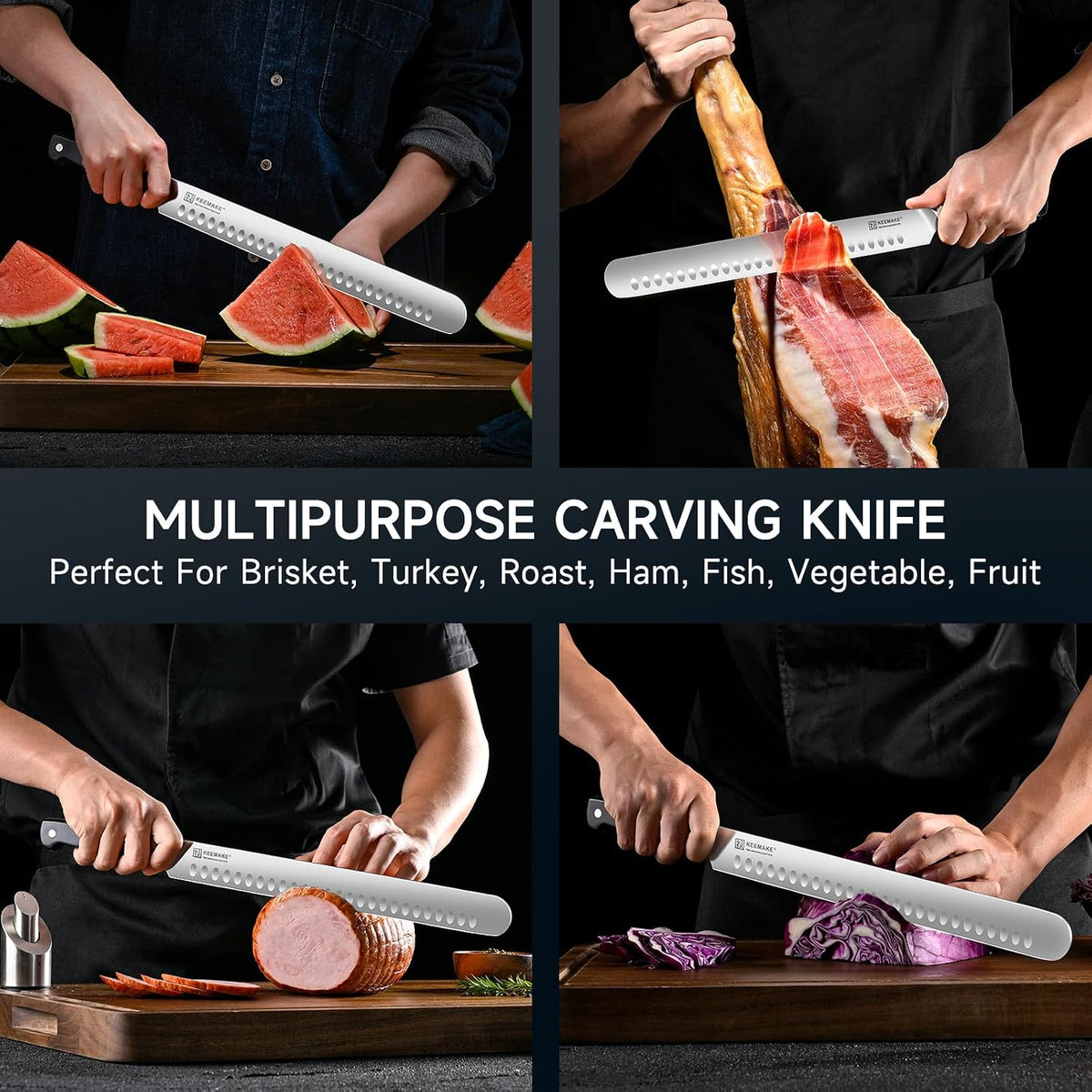 KEEMAKE Brisket Knife, 12" Carving &amp; Slicing Knife with Ergonomic Handle