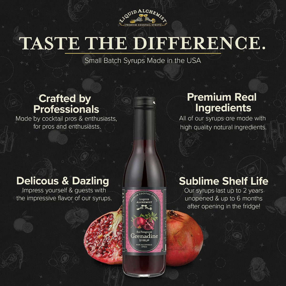 Liquid Alchemist Grenadine Syrup for Cocktails | Real Ingredients Make our Pomegranate Syrup for Drinks the Perfect Shirley Temple Mix | Small Batch, Non-GMO &amp; Vegan | 12.7 oz Drink Mixer, Pack of 1