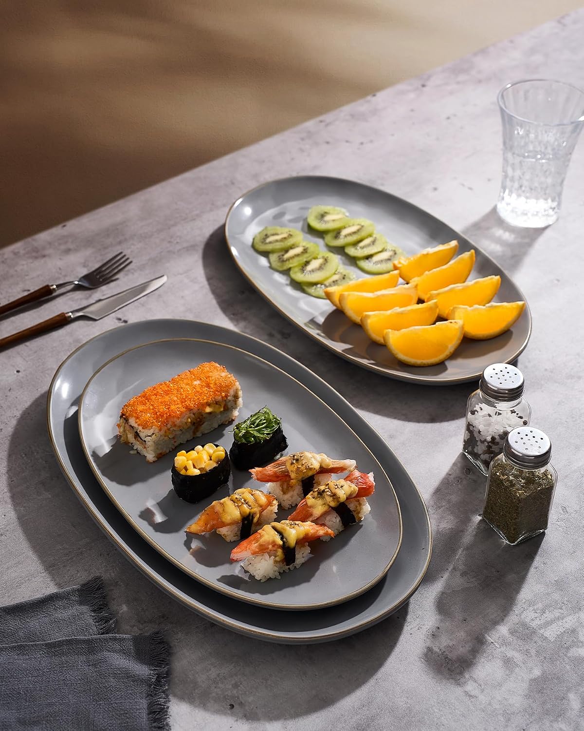 famiware Serving Platters Set of 3 Sizes - Oval, Dark Grey | 15.59"/14.3"/12.9" Fine Stoneware Serving Trays for Party, Entertaining for Food, Turkey, Cheese, Microwave Dishwasher Safe