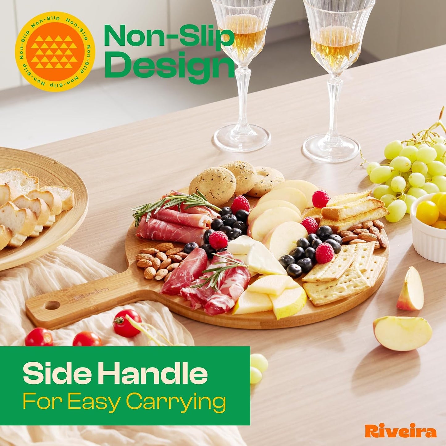 Riveira Brown Bamboo Wood Cutting Board – Gourmet Bamboo Grandeur: Wooden Cutting Board – Wooden Cutting Boards For Kitchen Decorative – Innovative Juice Grooves Wooden Chopping Board