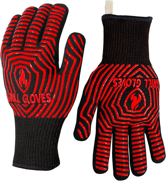 QUWIN BBQ Gloves, BBQ Accessories 1472℉ Extreme Heat Resistant, Grilling Gloves Silicone Non-Slip Oven Mitts, Kitchen Gloves