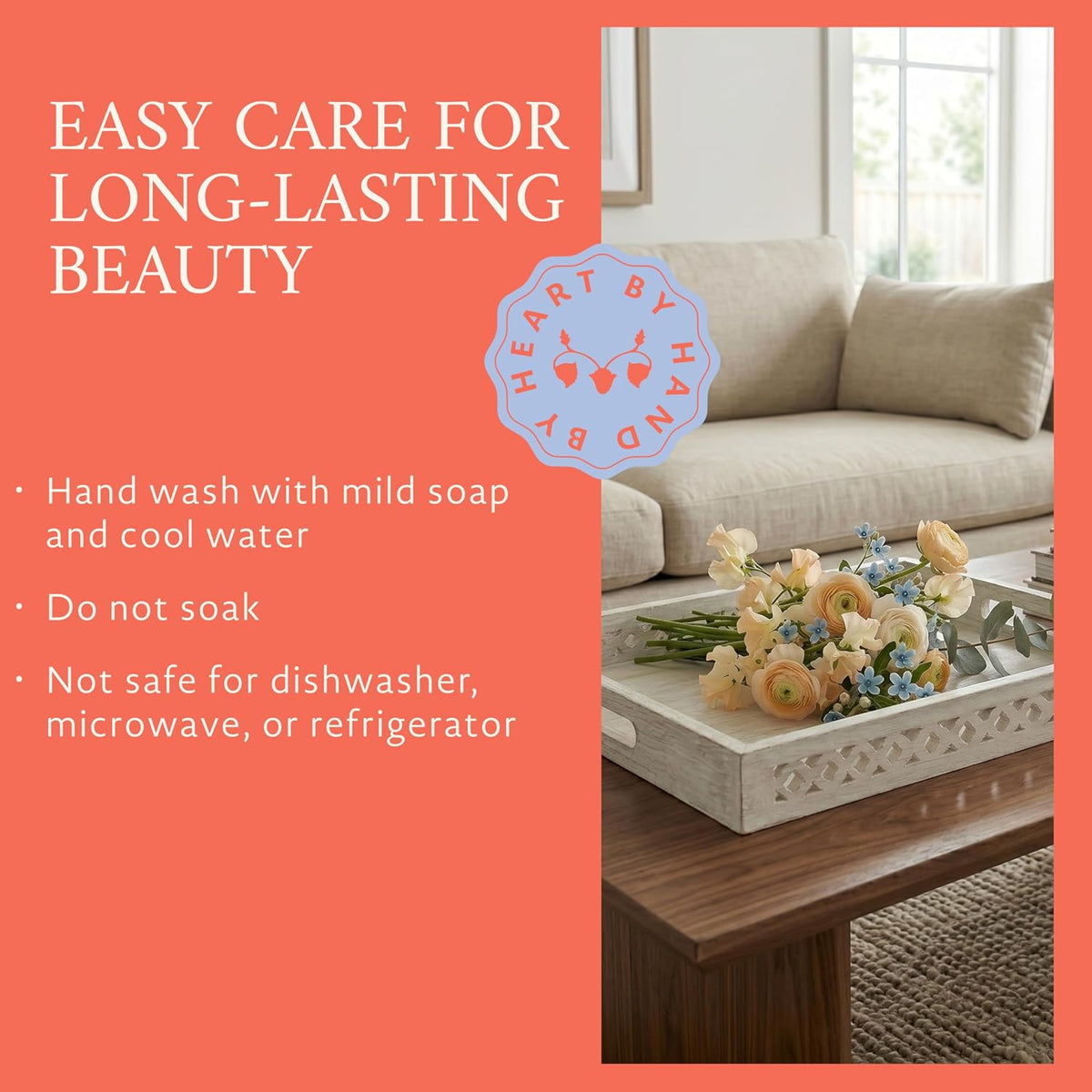 Mela Artisans Trellis Mango Wood Serving Tray - Whitewash, 16x12 in | Handcrafted wooden tray with handles for coffee table accents, kitchen countertop storage, snacks and general home decor.