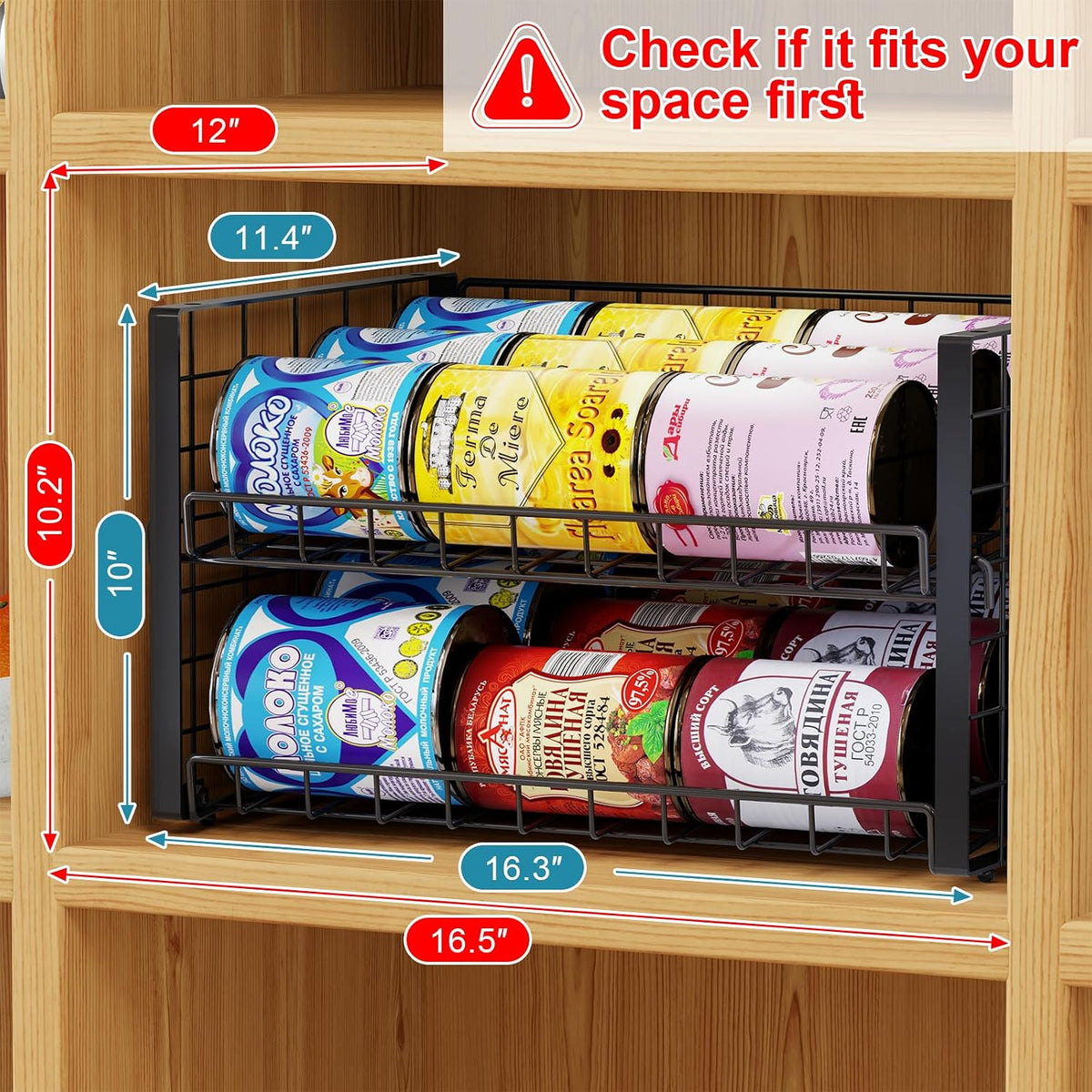 2 Pack Stackable Can Organizer for Pantry, Adjustable Can Holder Rack for Canned Food Soda Drink Goods Storage up to 60 Cans Storage, 2-Tier, Black