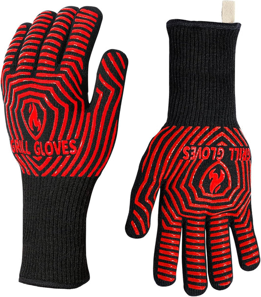 BBQ Gloves, BBQ Accessories 1472℉ Extreme Heat Resistant, Grilling Gloves Silicone Non-Slip Oven Mitts, Kitchen Gloves for