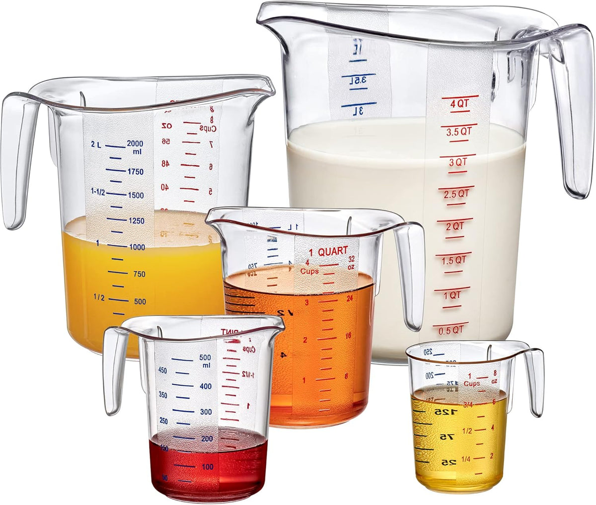 Amazing Abby - Melissa - Unbreakable Plastic Measuring Cups (5-Piece Set), Food-Grade Measuring Jugs, 1/2/4/8/16-Cup Capacity, Stackable and Dishwasher-Safe, Great for Oil, Vinegar, Flour, More