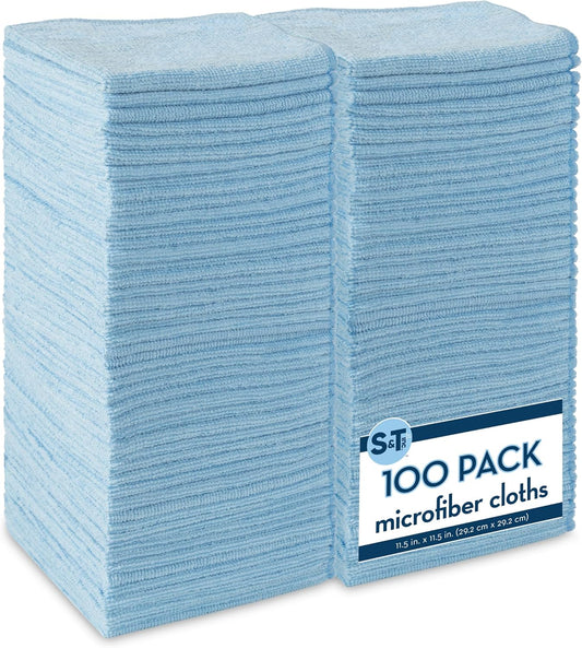 S&T INC. 100 Pack Microfiber Cleaning Cloth, Bulk Towels for Home, Reusable Microfiber Towels for Cars, Cleaning Rags, Light