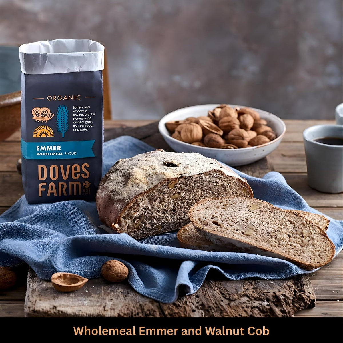 Doves Farm Organic Stoneground Wholemeal Emmer Flour 2.2 lb (1 kg) - High Protein Ancient Grain Emmer Whole Wheat, British Baking Flour for Breads &amp; Cakes, Kosher &amp; Vegan, Imported from UK