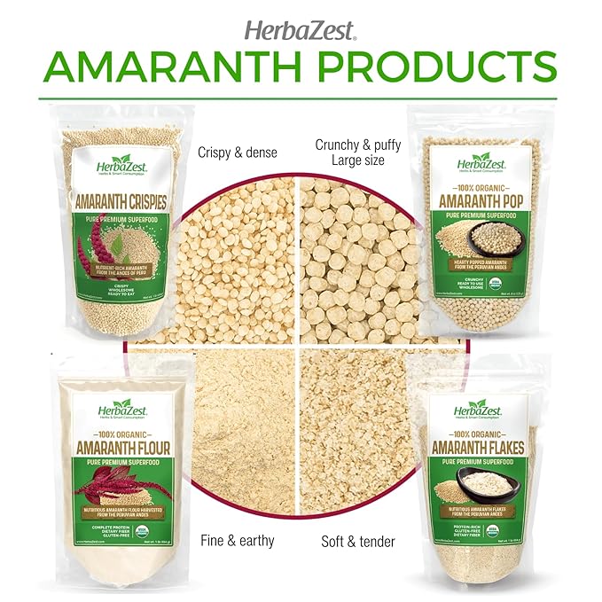 HerbaZest Amaranth Flour – 2 LB – USDA Certified Organic – Protein Rich, Vegan & Gluten Free Superfood – Great for Baked & Non-Baked Goods, Savory Dishes & More