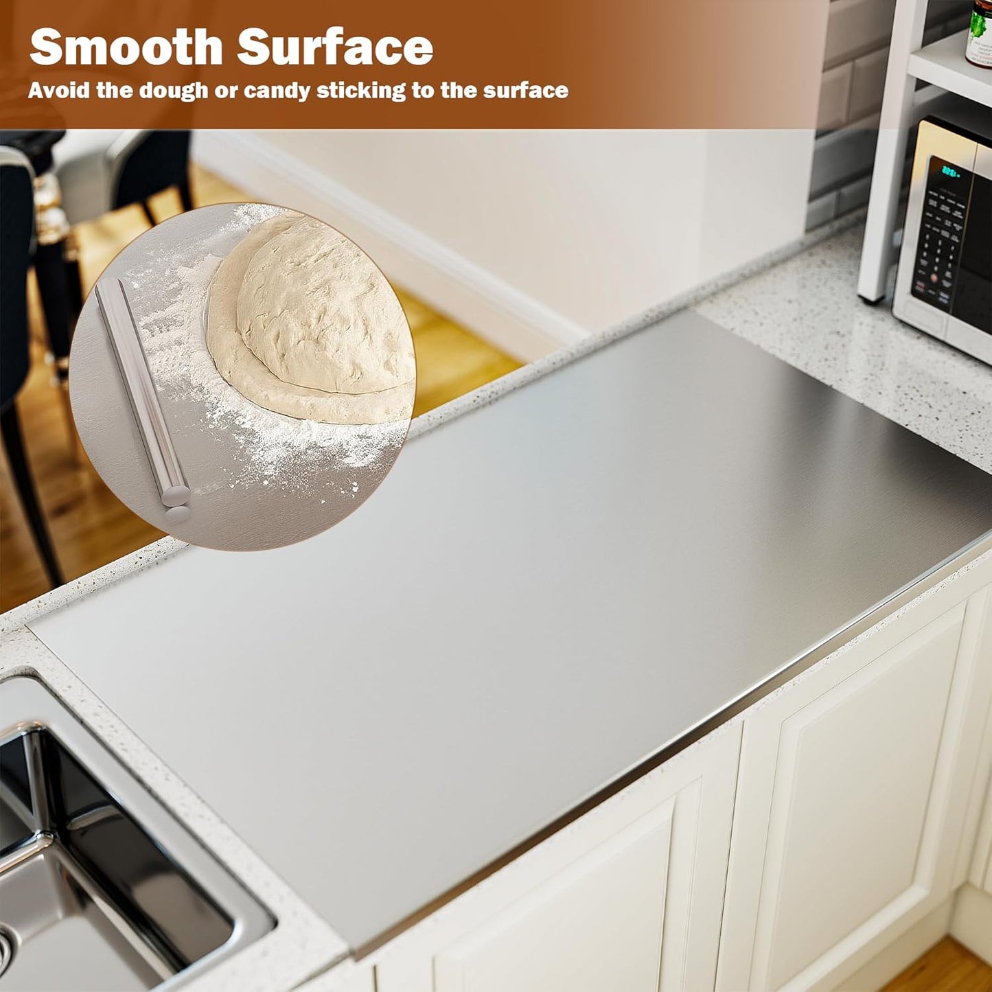 Large Cutting Board 35.4" L X 22.8" W Stainless Steel Cutting Board with Lip Metal Baking Board Non Stick Thick Board with