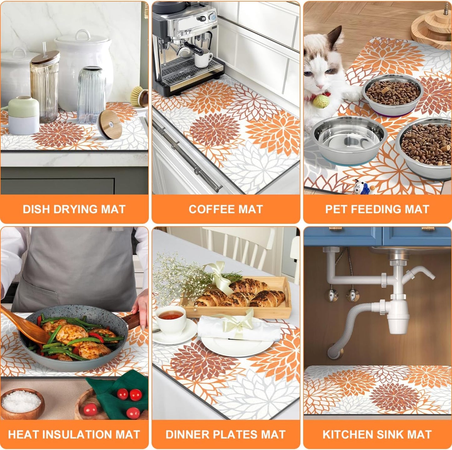Findosom 2Pcs Fall Dish Drying Mat &amp; Sink Splash Guard, Absorbent Dish Mat