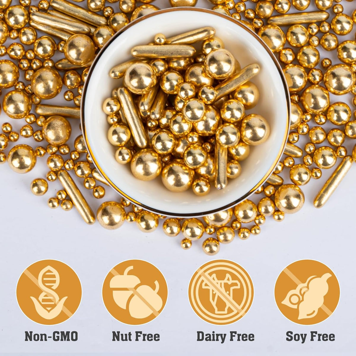Twisweet Gold Sprinkles 130g, Edible Pearl Sprinkles &amp; Sugar Rods for Cakes | Gold cake decorations, edible sprinkles for cake decorating, cupcakes, cookies, weddings, birthdays &amp; Christmas treats