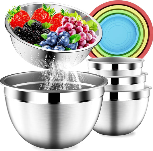 Mixing Bowls with Strainer, Mixing Bowl with Lids Set, Stainless Steel Mixing Bowls, Kitchen Gadgets 2025 Salad Bowls with