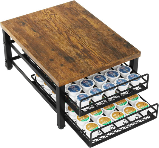 IBUYKE 2-Tier Coffee Pod Drawer Holder for K Cup, Capsule Pods Storage Organizer, Compact Under Coffee Pot Storage Drawer,