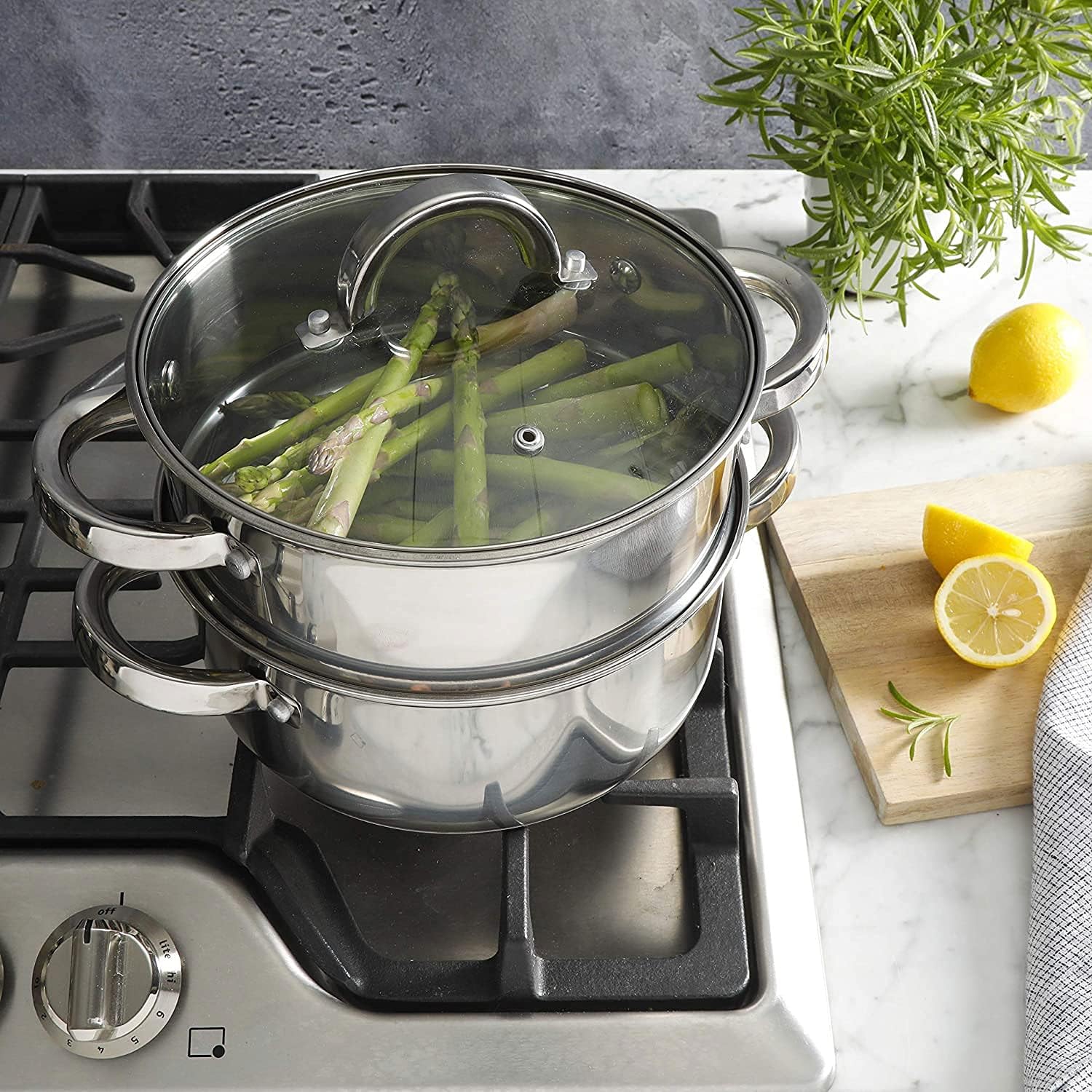 Oster Dutch Oven with Steamer Basket 3-Quart - Sangerfield Stainless Steel, Stovetop Steamer for Vegetables, Rice & Tama