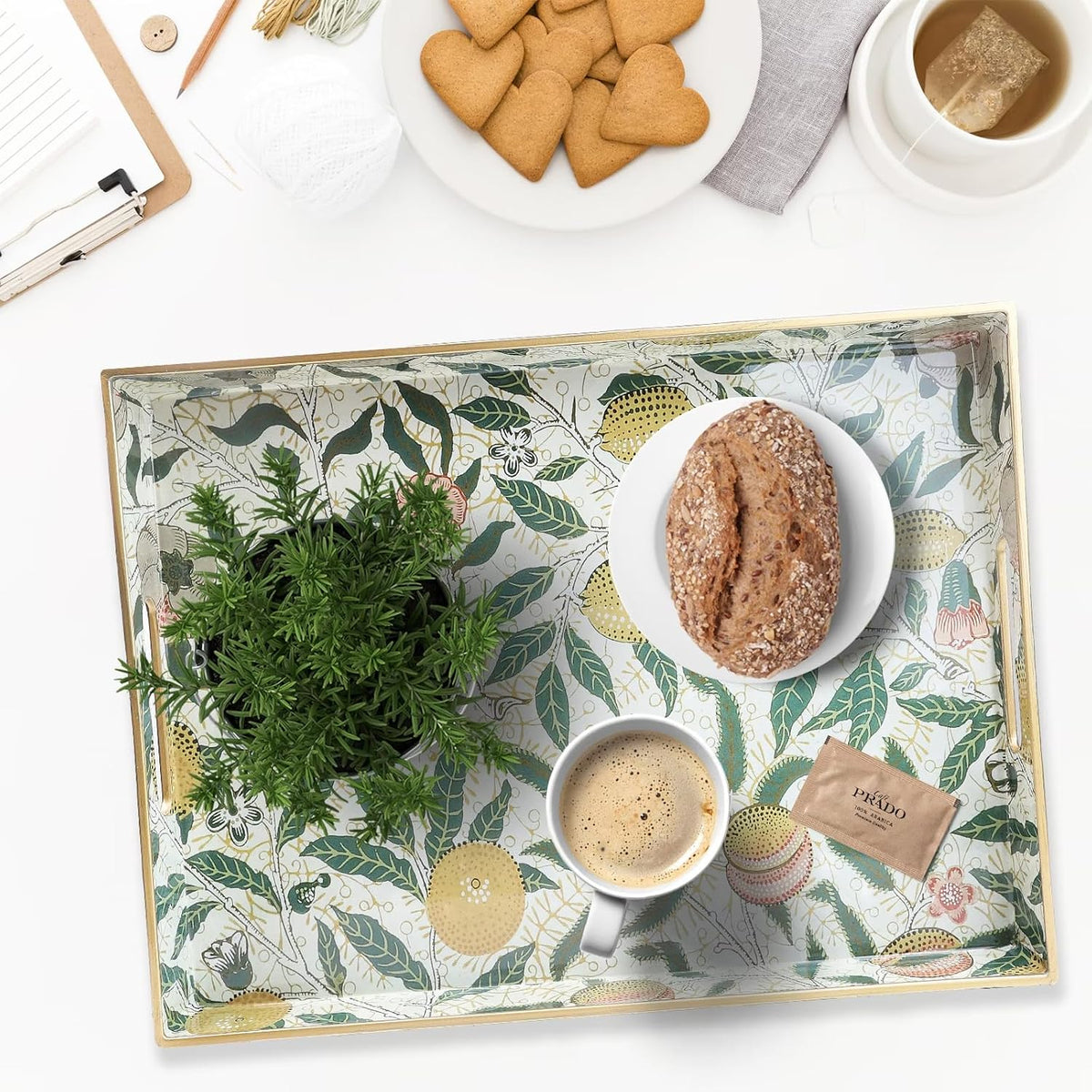 Spsyrine Plastic Serving Tray with Handles for Coffee Table, Lemon | Rectangular Decorative Couch Tray, Countertop Organizer Tray for Ottoman, Living Room, Home Decor 15.7"L x 11.8"W x 1.57"H