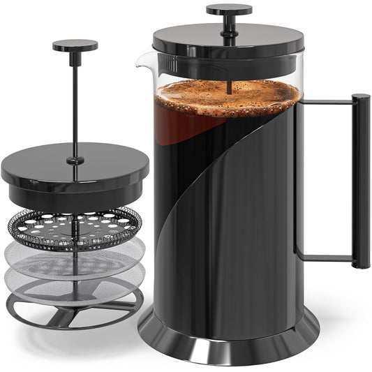 Cafe Du Chateau Stainless Steel French Press Coffee Maker - 34oz Insulated Coffee Press with 4-Level Filtration, BPA Free,