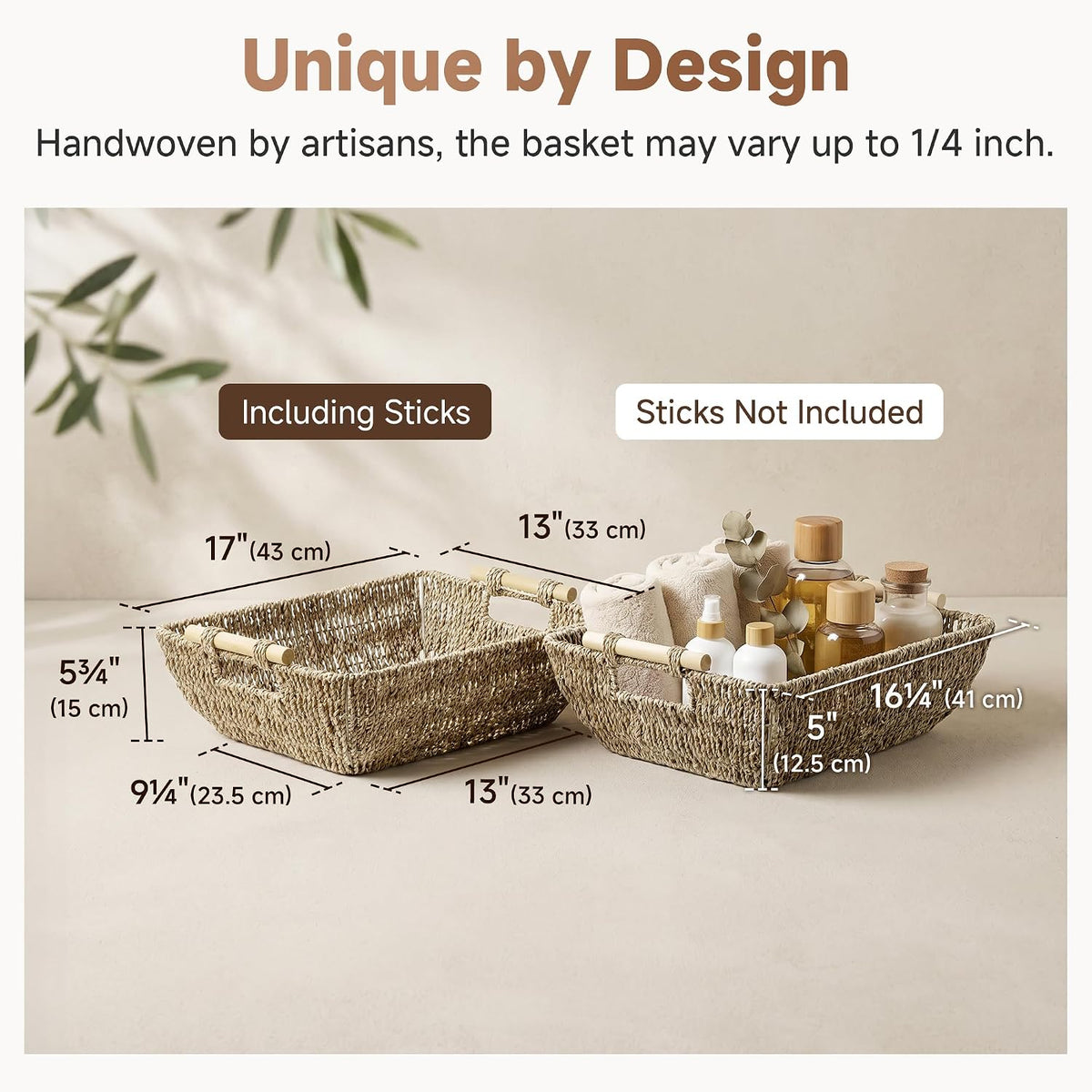 StorageWorks Hand-Woven Jumbo Storage Baskets with Wooden Handles
