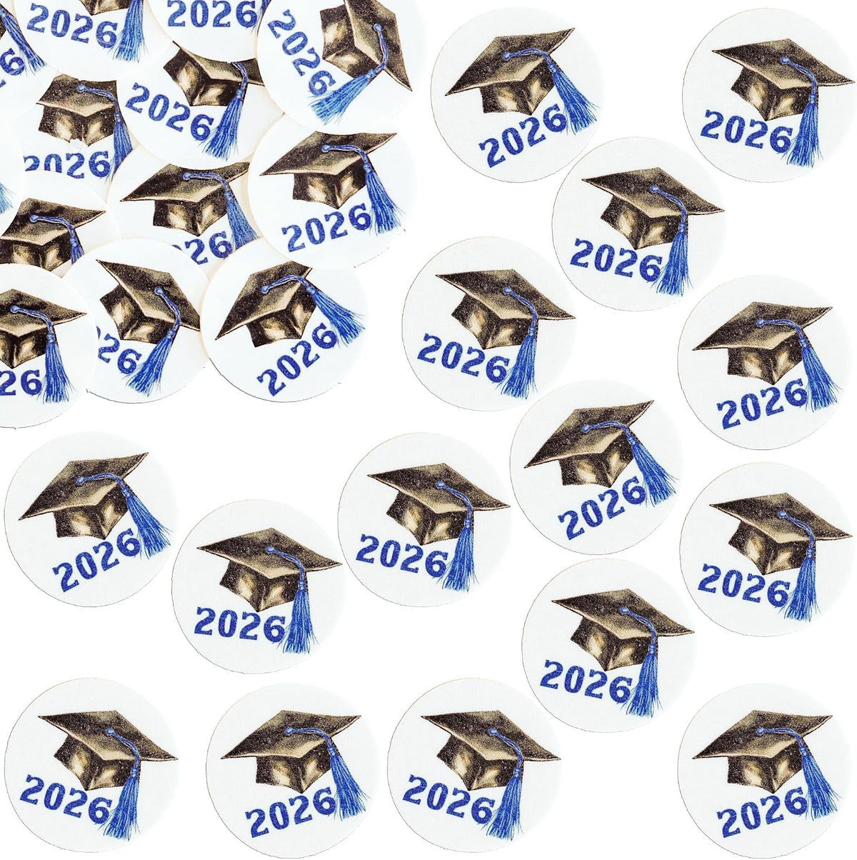 Gyufise 48Pcs Edible 2026 Graduation Cap Cupcake Toppers Wafer Paper Class of 2026 Grad Cap Cupcake Picks for 2026 Graduation Theme Party Cake Decorations Supplies Blue