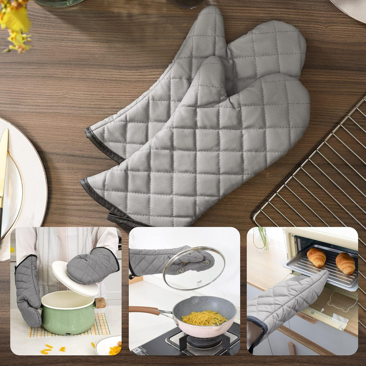 ARCLIBER Oven Mitts 1 Pair of Terry Cloth Lining - Heat Resistant Kitchen Gloves,Flame Oven Mitt Set,15 Inch