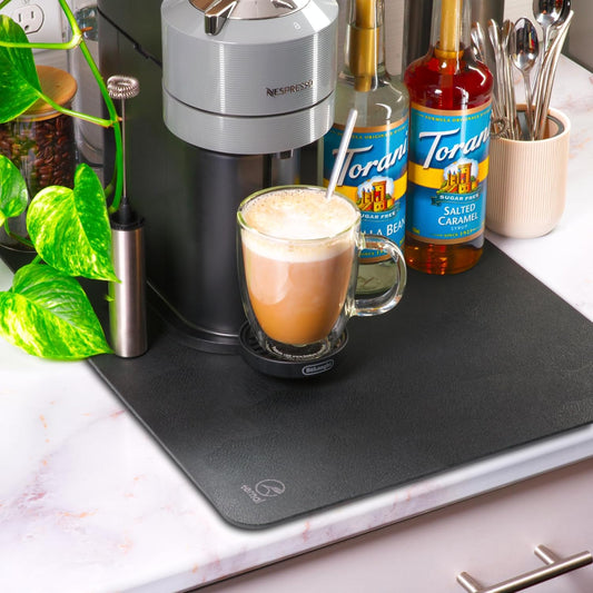 Ternal Coffee Bar & Dish Drying Mat | Rubber-Backed, Anti-Slip Absorbent Mat for Kitchen Counter | Fits Under Coffee Maker,