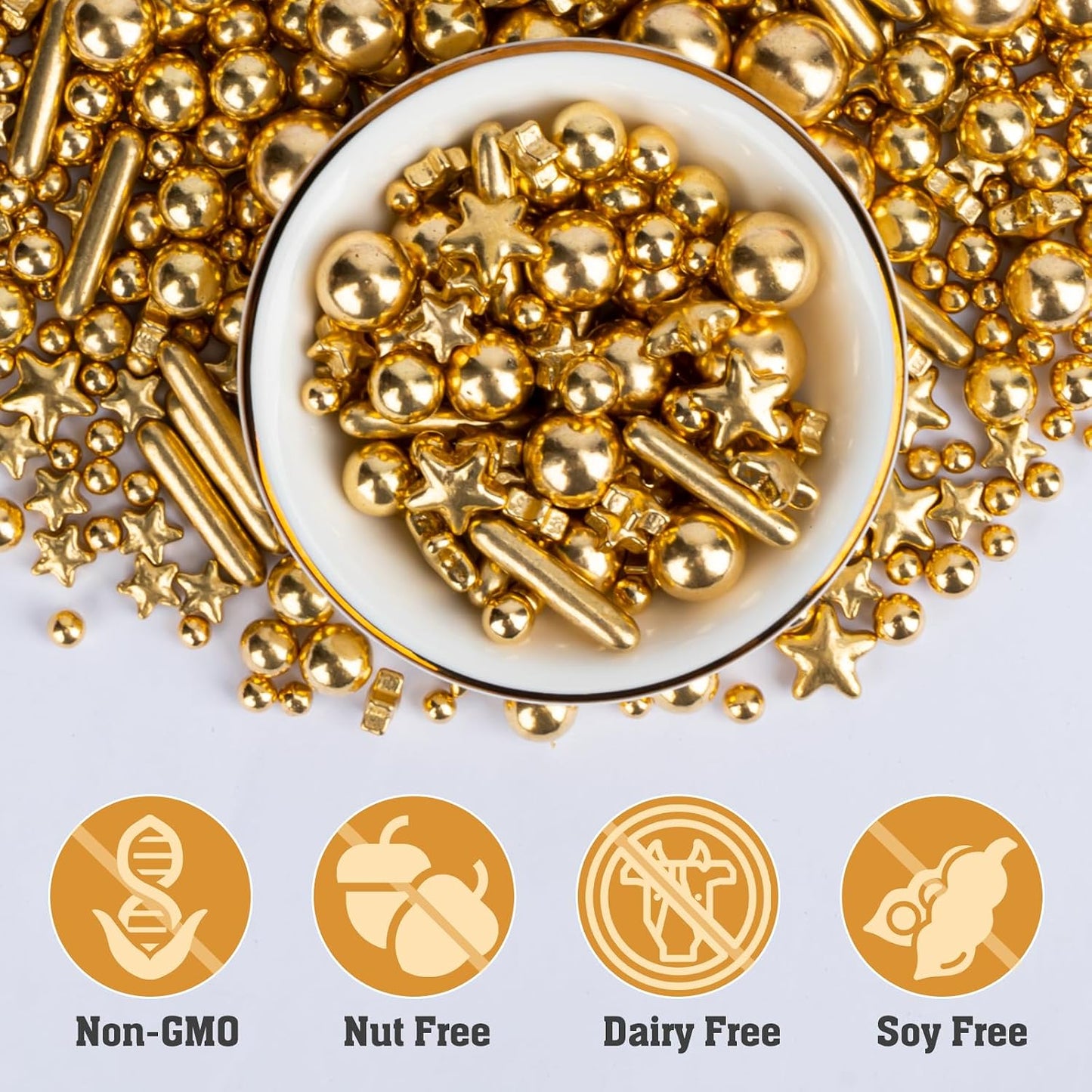 Twisweet Gold Sprinkles 130g, Edible Pearl Sprinkles, Sugar Rods &amp; Stars | Gold cake decorations and star sprinkles for cake toppers, cupcakes, cookies, weddings, birthdays, Christmas &amp; New Year