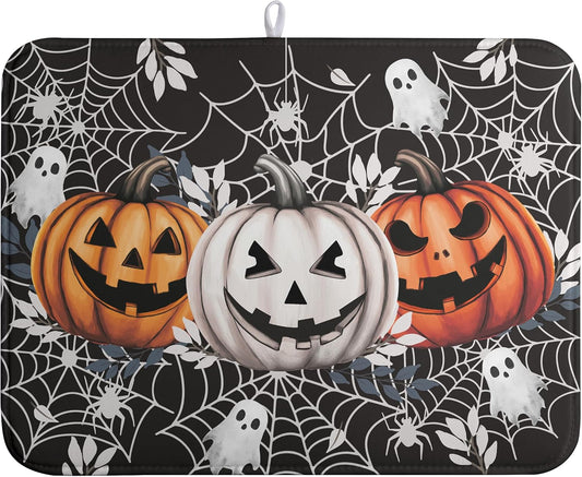 Halloween Pumpkin Dish Drying Mats Spooky Ghost Dish Mat Kitchen Spiders Large Drying Matt Dishes Dryer Pad for Kitchen