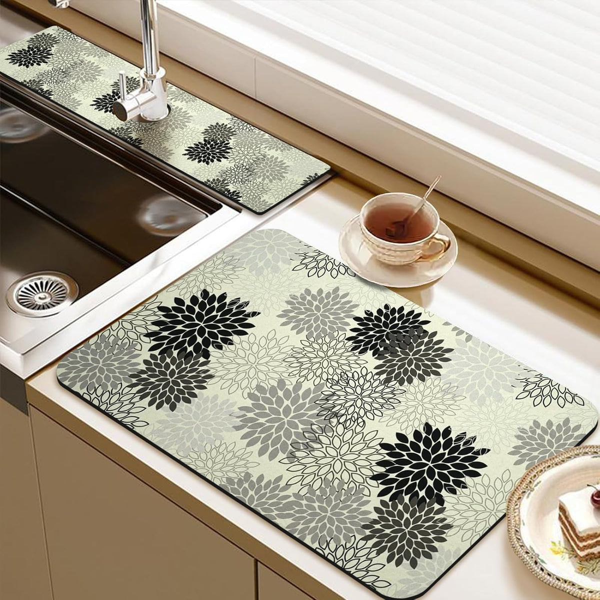 24.5" x 15.5" Dish Drying Mat & 24" x 5.5" Sink Splash Guard, Super Absorbent Drainer Rack Mat for Kitchen Counter Coffee Bar