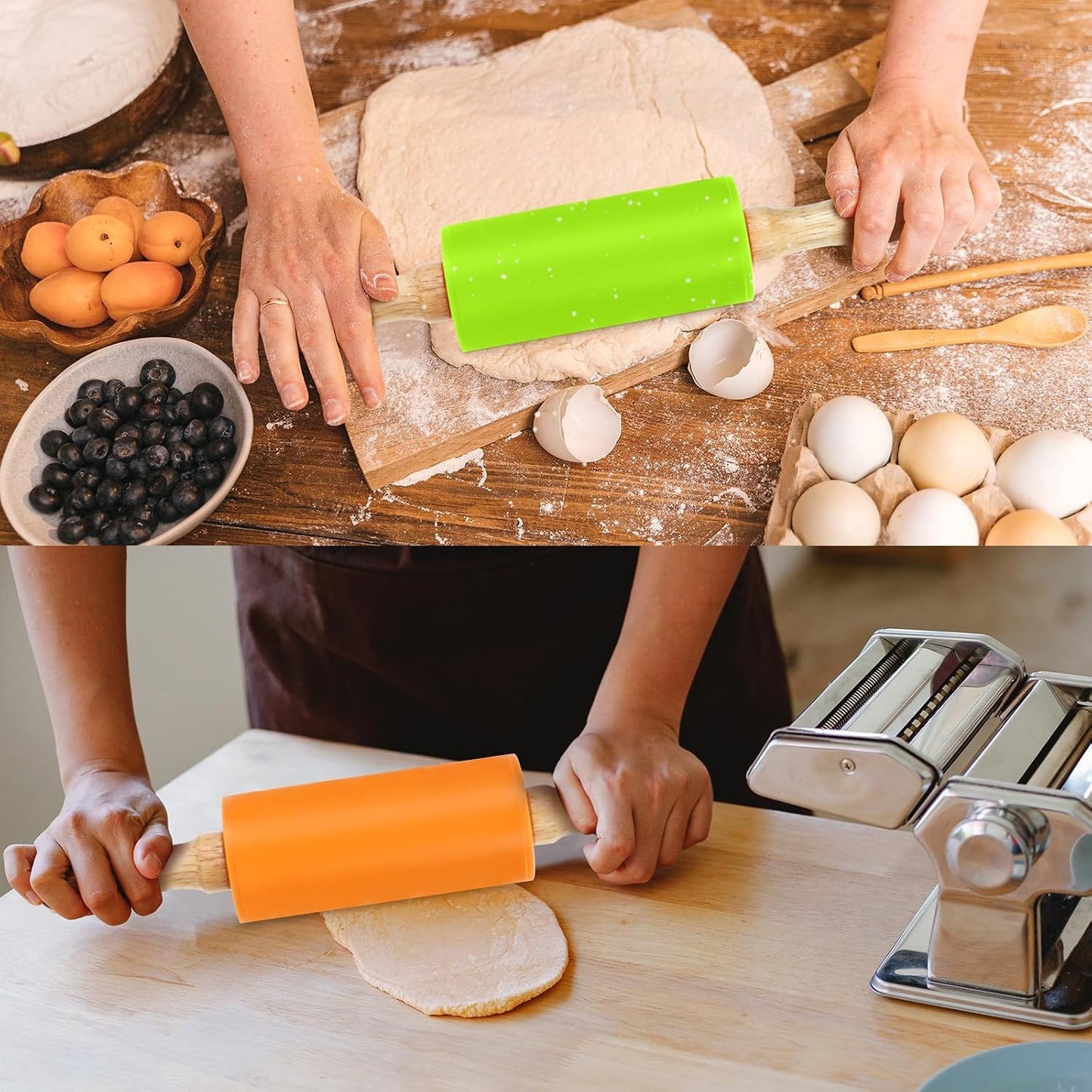 Mini Rolling Pin for Kids, 9 Inch Wooden Handle Rolling Pin | Non-Stick Small Silicone Rolling Pins for Children Cake Pizza Baking Gift