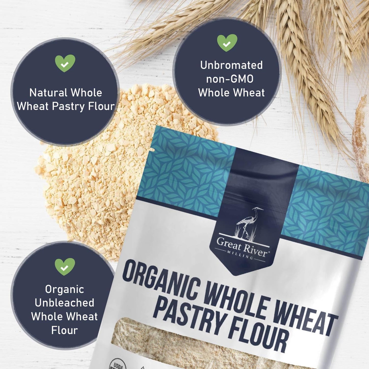 Great River Milling Organic Whole Wheat Pastry Flour, 5 lb | Organic Whole Wheat Pastry Flour for muffins, cookies, cakes, scones, biscuits, pancakes and pie crust; soft lower-gluten
