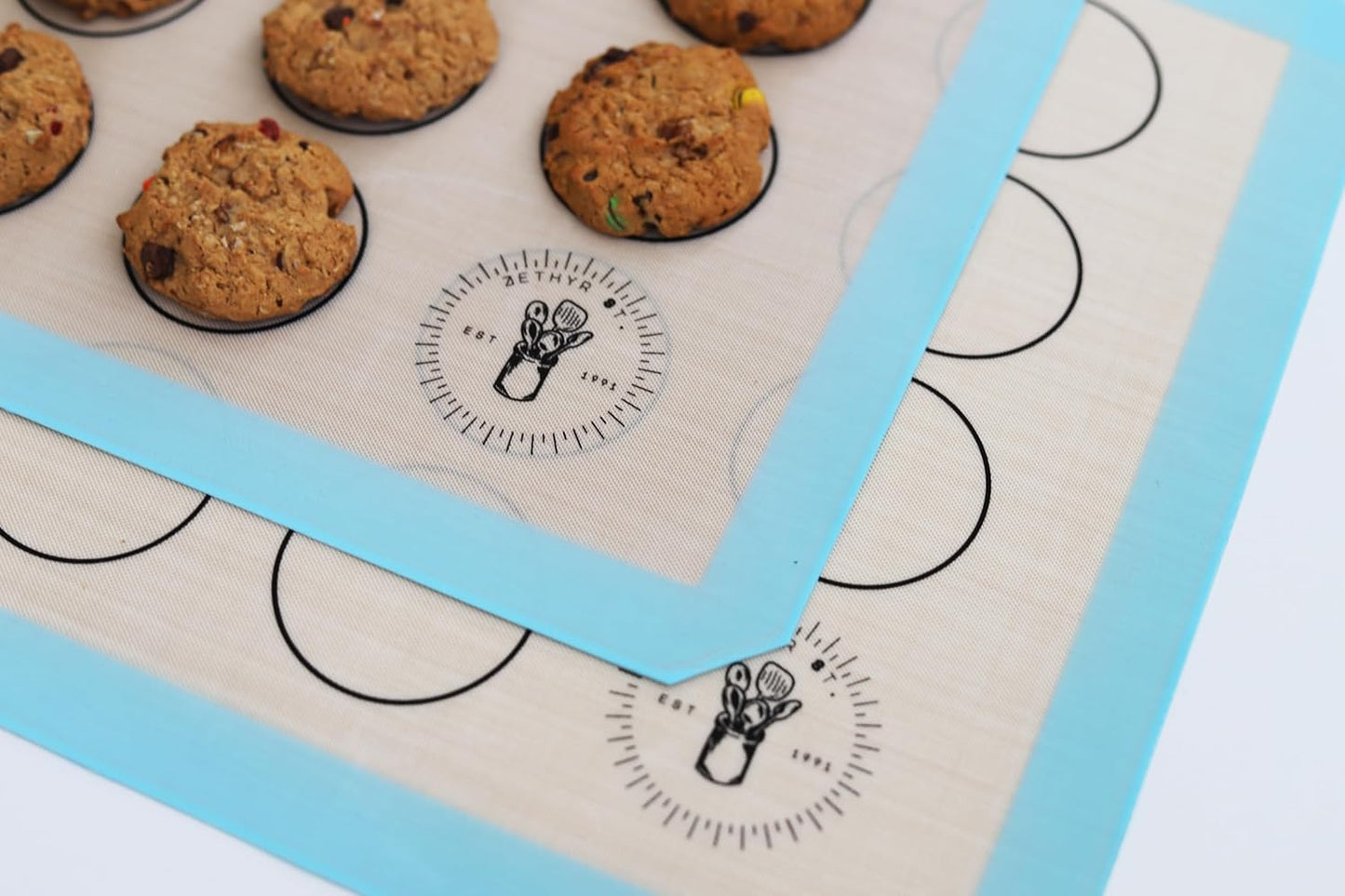 Macaron Baking Mat Silicone Non Stick, 3/4 Sheet Reusable Pack of 3 Blue | Non-Stick Macaron Mat for Easy Baking, Heat Resistant &amp; Dishwasher Safe, Reusable &amp; Eco-Friendly, For Cookies &amp; More, 13x19”