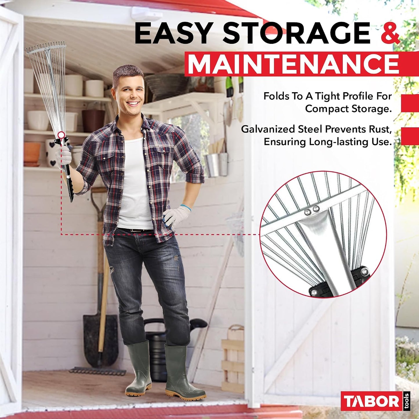 J16A Adjustable Metal Leaf Rake with Expandable Head 8-23", Collapsible &amp; Telescopic Grass Rake for Lawns, Garden &amp; Yard, Ideal for Leaves, Shrubs &amp; Small Areas