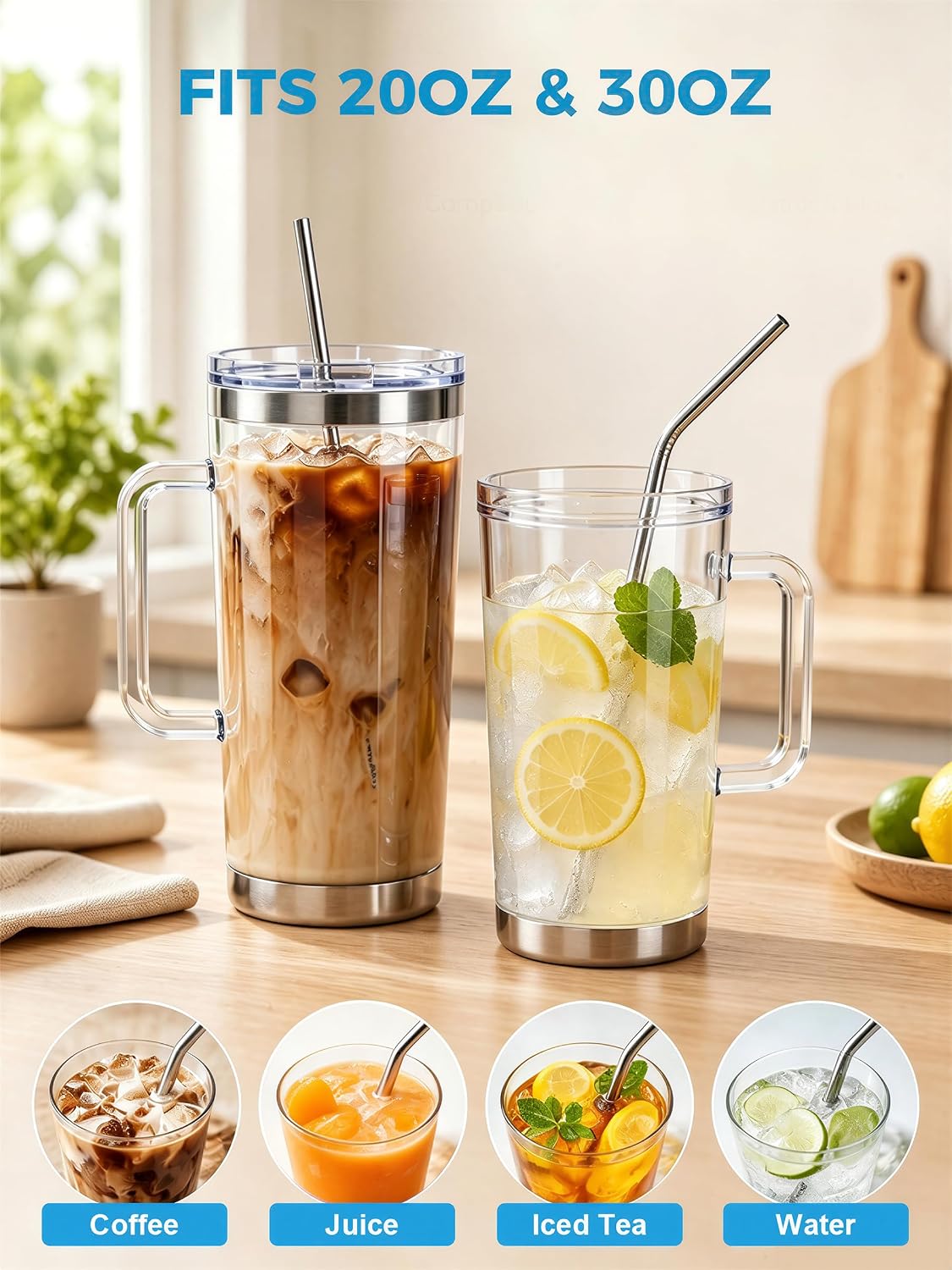 VEHHE Metal Straws, Stainless Steel Reusable Straws Set (2 Straight|2 Bent)