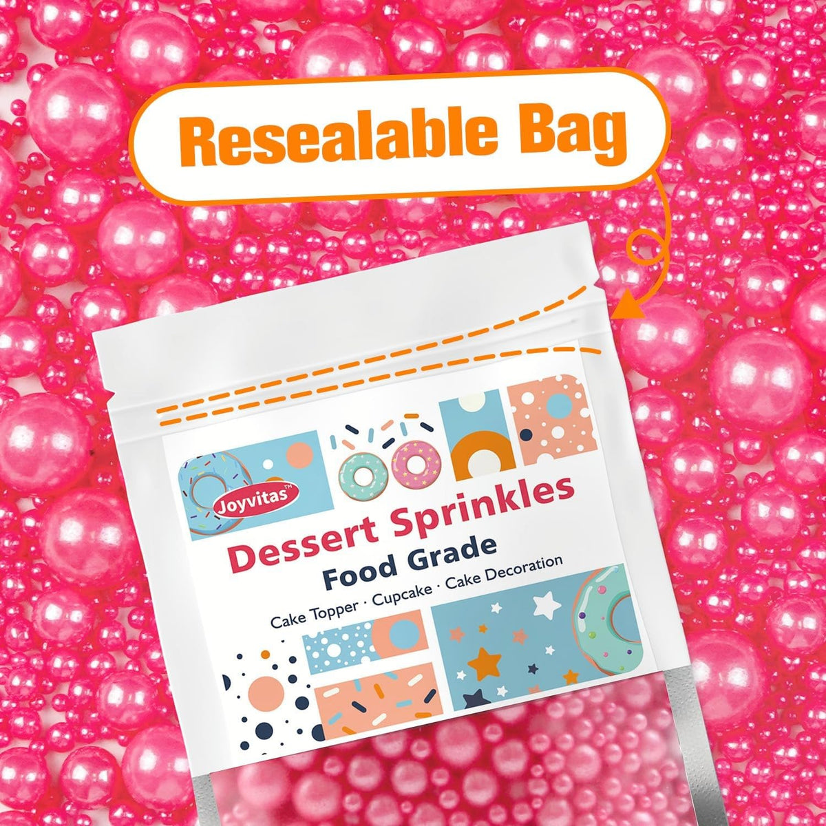 Deep Pink Pearl Sprinkles for Cake Decorating