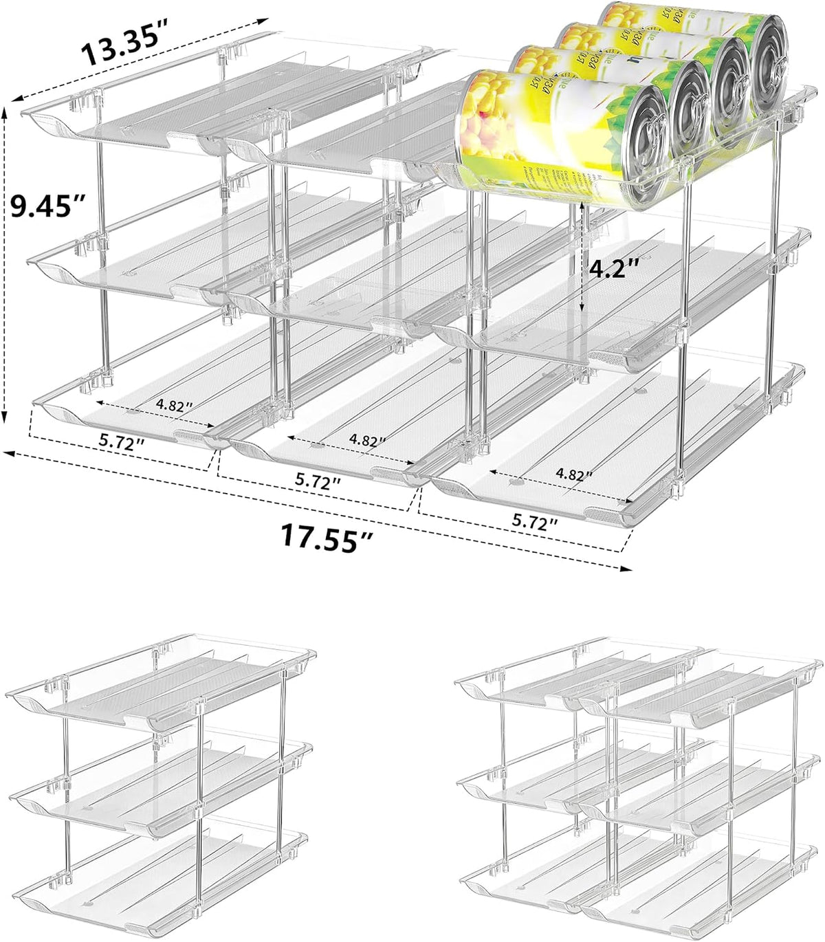 Can Organizer for Pantry Soda Can Organizer Automatic Rolling Food Pantry Storage Rack Can Dispenser for Fridge Holds 24 Cans, Fits 5.8-Inch Soda and Can, Set of 6