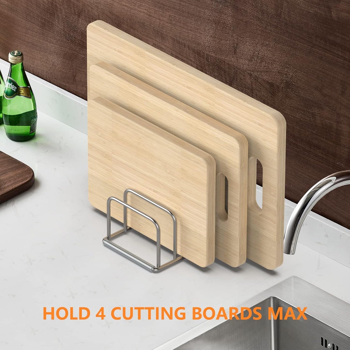 KORRTFID Cutting Board Holder, 2PSC Cutting Board Organizer Rack, 304 Stainless Steel Cookie Sheet Baking Pan and Tray Organizer for Kitchen Cabinet and Pantry Storage (1.0 Inch Width Slots)