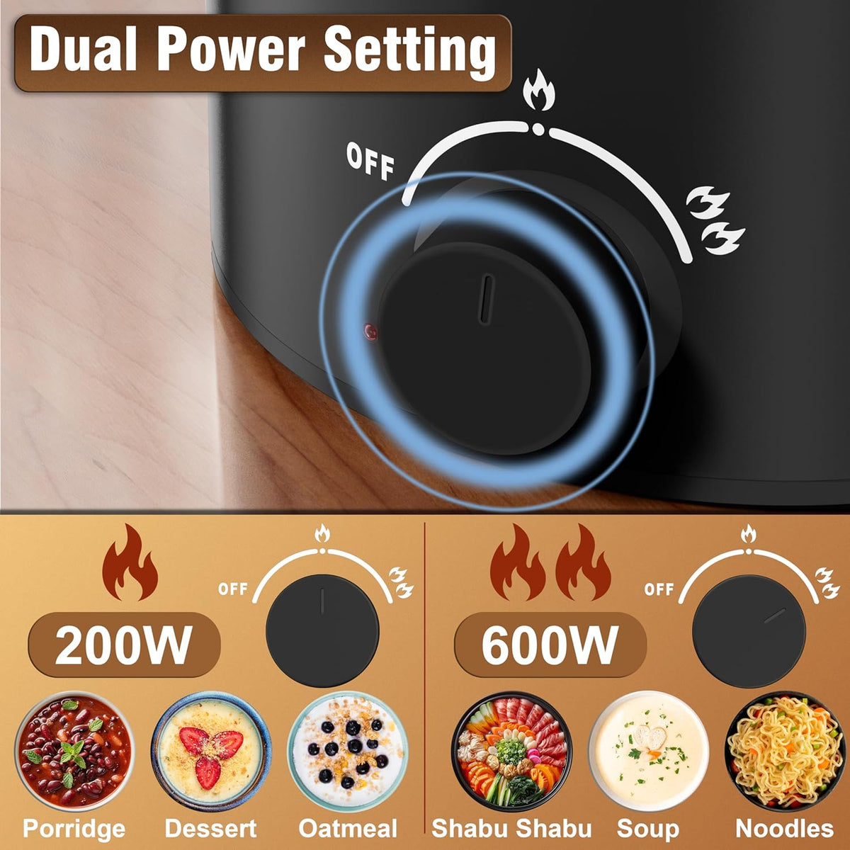 Topwit Hot Pot Electric with Steamer, 1.6L Ramen Cooker, Electric Pot for Pasta, Shabu-Shabu, Oatmeal, Soup and Egg, Portable Cooker with Dual Power Control, Dorm Room Essentials, Black